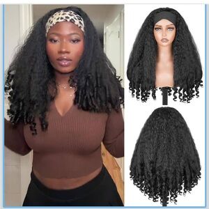 Afro Curly Headband Wig Synthetic Yaki Curly 4c Hair Style Natural Black 22 In
